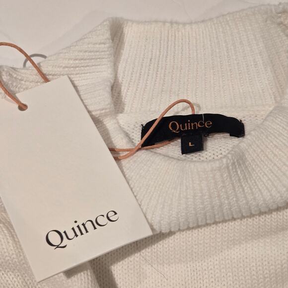 Quince NWT Ivory 100% Organic Cotton Mock Neck Minimalist Classic Sweater, Sz L - Picture 9 of 9